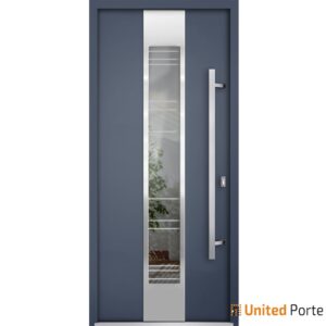 Front Exterior Prehung Steel Door / Deux 5755 Gray Graphite / Stainless Inserts Single Modern Painted-W36" x H80"-Right-hand Inswing