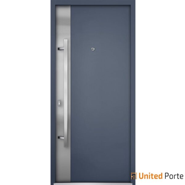 Front Exterior Prehung Steel Door / Deux 0729 Gray Graphite / Stainless Inserts Single Modern Painted-W36" x H80"-Right-hand Inswing