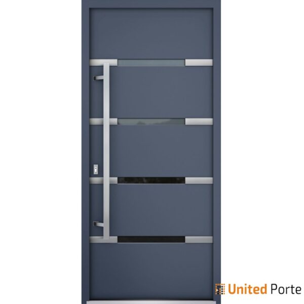 Front Exterior Prehung Steel Door / Deux 1105 Gray Graphite / Stainless Inserts Single Modern Painted-W36" x H80"-Right-hand Inswing