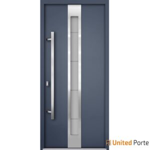 Front Exterior Prehung Steel Door / Deux 1717 Gray Graphite / Stainless Inserts Single Modern Painted-W36" x H80"-Right-hand Inswing