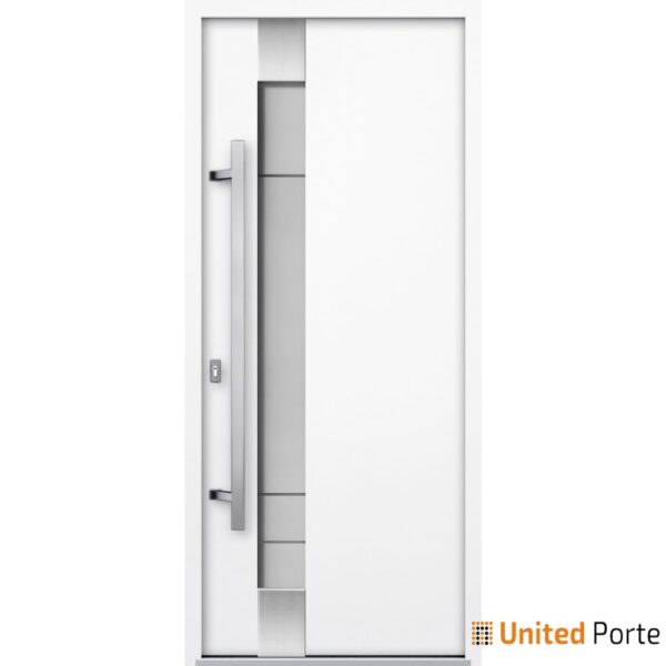 Front Exterior Prehung Steel Door / Deux 1713 White Enamel / Stainless Inserts Single Modern Painted-W36" x H80"-Right-hand Inswing