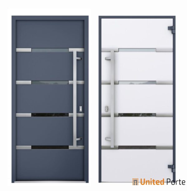 Front Exterior Prehung Steel Door / Deux 1105 Gray Graphite / Stainless Inserts Single Modern Painted-W36" x H80"-Right-hand Inswing - Image 6