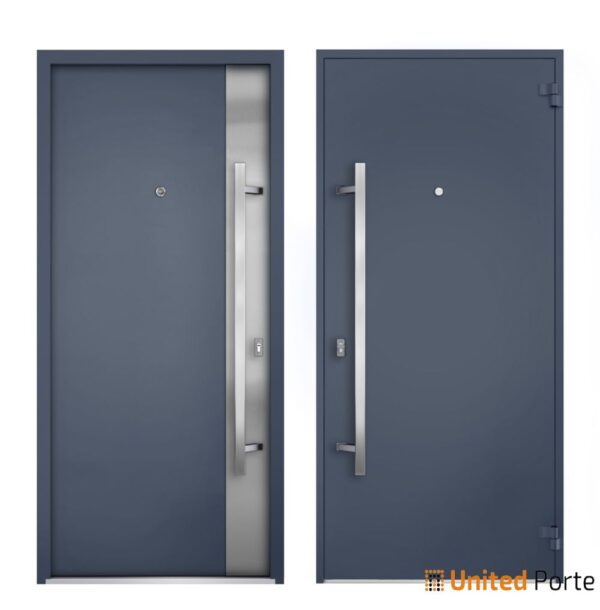 Front Exterior Prehung Steel Door / Deux 0729 Gray Graphite / Stainless Inserts Single Modern Painted-W36" x H80"-Right-hand Inswing - Image 4