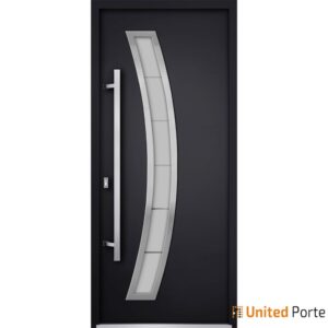Front Exterior Prehung Steel Door / Deux 6500 Black / Stainless Inserts Single Modern Painted-W36" x H80"-Right-hand Inswing