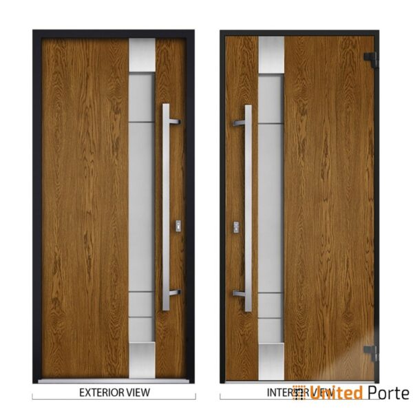 Front Exterior Prehung Steel Door / Deux 1713 Natural Oak / Side and Top Exterior Black Window / Stainless Inserts Single Modern Painted-W36+12" x H80+16"-Right-hand Inswing - Image 7