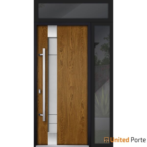 Front Exterior Prehung Steel Door / Deux 1713 Natural Oak / Side and Top Exterior Black Window / Stainless Inserts Single Modern Painted-W36+12" x H80+16"-Right-hand Inswing - Image 10