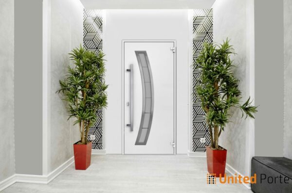 Front Exterior Prehung Steel Door / Deux 6500 White / Stainless Inserts Single Modern Painted-W36" x H80"-Right-hand Inswing - Image 3