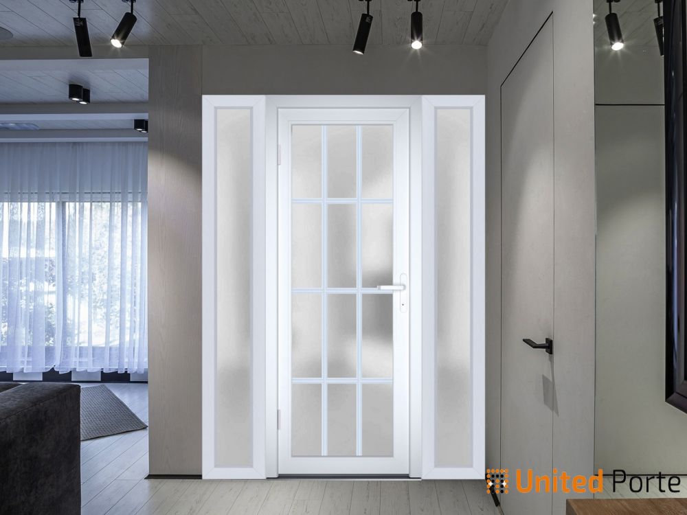 Front Exterior Prehung Metal-Plastic Door See-through / Manux 8555 Matte  Black / Side and Top Window / Office Commercial and Residential Doors