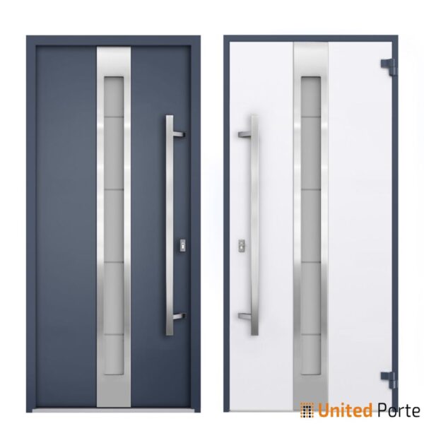 Front Exterior Prehung Steel Door / Deux 1717 Gray Graphite / Stainless Inserts Single Modern Painted-W48" x H96"-Right-hand Inswing - Image 7