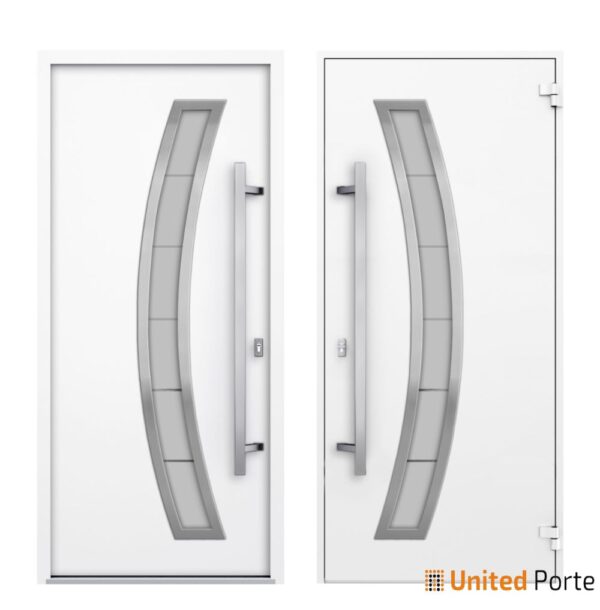 Front Exterior Prehung Steel Door / Deux 6500 White / Stainless Inserts Single Modern Painted-W36" x H80"-Right-hand Inswing - Image 4