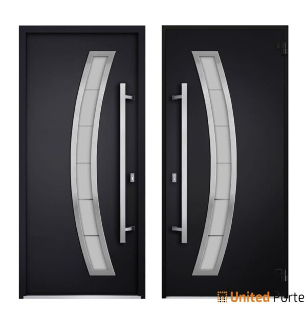 Front Exterior Prehung Steel Door / Deux 6500 Black / Side Exterior Window /  Stainless Inserts Single Modern Painted-W36+12" x H80"-Right-hand Inswing - Image 7