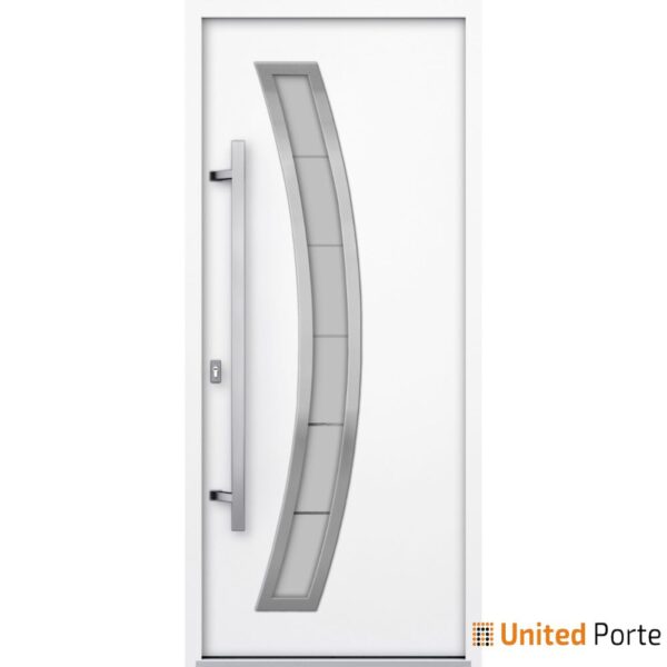 Front Exterior Prehung Steel Door / Deux 6500 White / Stainless Inserts Single Modern Painted-W36" x H80"-Right-hand Inswing