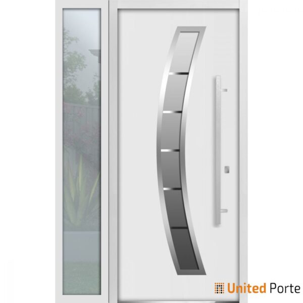 Front Exterior Prehung Steel Door / Deux 6500 Black / Side Exterior Window /  Stainless Inserts Single Modern Painted-W36+12" x H80"-Right-hand Inswing