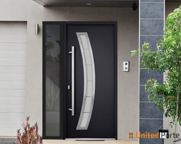 Front Exterior Prehung Steel Door / Deux 6500 Black / Side Exterior Window /  Stainless Inserts Single Modern Painted-W36+12" x H80"-Right-hand Inswing - Image 4