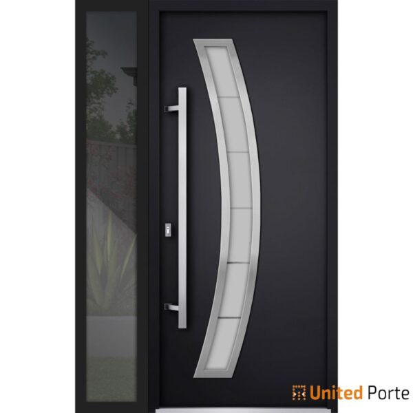 Front Exterior Prehung Steel Door / Deux 6500 Black / Side Exterior Window /  Stainless Inserts Single Modern Painted-W36+12" x H80"-Right-hand Inswing - Image 2