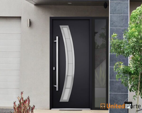 Front Exterior Prehung Steel Door / Deux 6500 Black / Side Exterior Window /  Stainless Inserts Single Modern Painted-W36+12" x H80"-Right-hand Inswing - Image 6